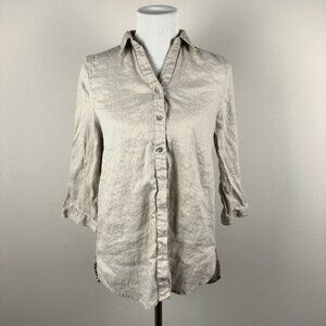 PECK & PECK Women's 100% Linen Blouse Top Shirt Size Medium Button Down Shirt